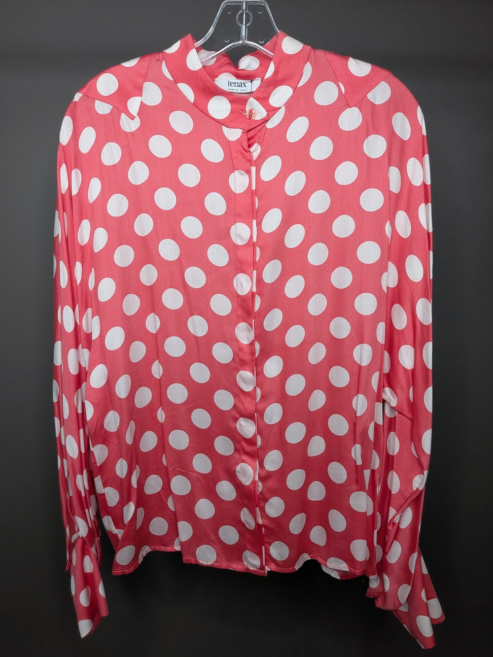 Tenax Coral Pink Polka Dot Long-Sleeve Blouse NWT